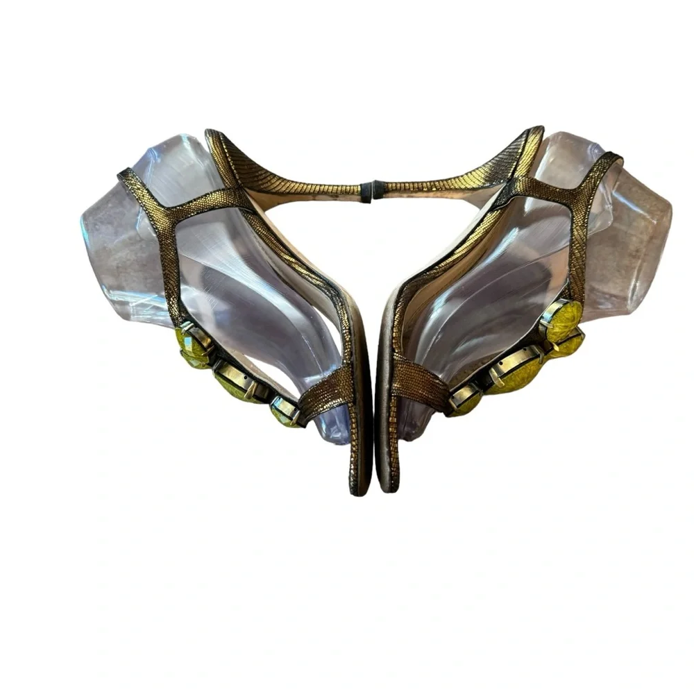 *Women’s Kate Spade Size 8 Lydia Bronze Metal Mini Lizard w Green Stones Sandals - Picture 9 of 14